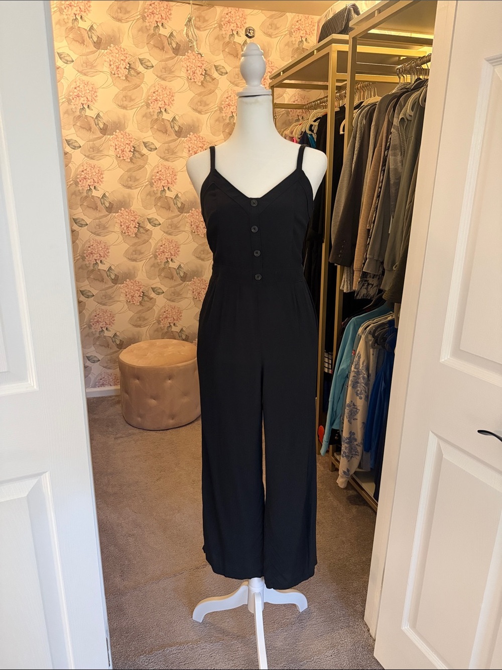 Abercrombie & Fitch Black Button-Front Wide-Leg Jumpsuit